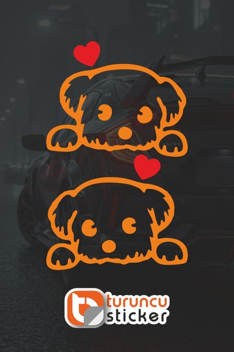 Yan Ayna Sticker Kırmızı Kalpli 13.5x11 - 2 ADET - Sağ Sol Set - Araç Sticker