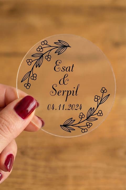 Kişiye Özel Kına-nişan-söz-nikah-düğün Etiketi- ( 3,5 x 3,5 cm ) özel Kesim Siyah Şeffaf Sticker 50 Adet