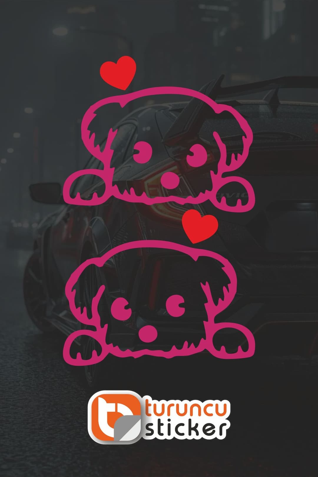 Yan Ayna Sticker Kırmızı Kalpli 13.5x11 - 2 ADET - Sağ Sol Set - Araç Sticker