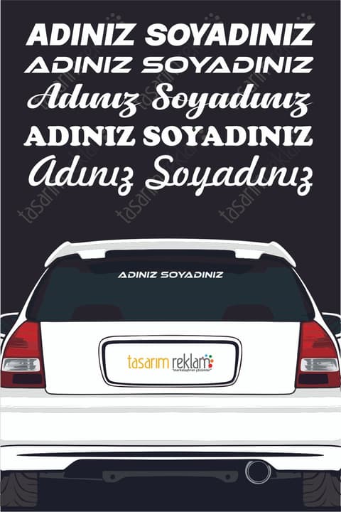 Ad Soyad İsim Soyisim Sticker Araba Yazısı-Araç Sticker-Motosiklet Sticker-Oto Sticker
