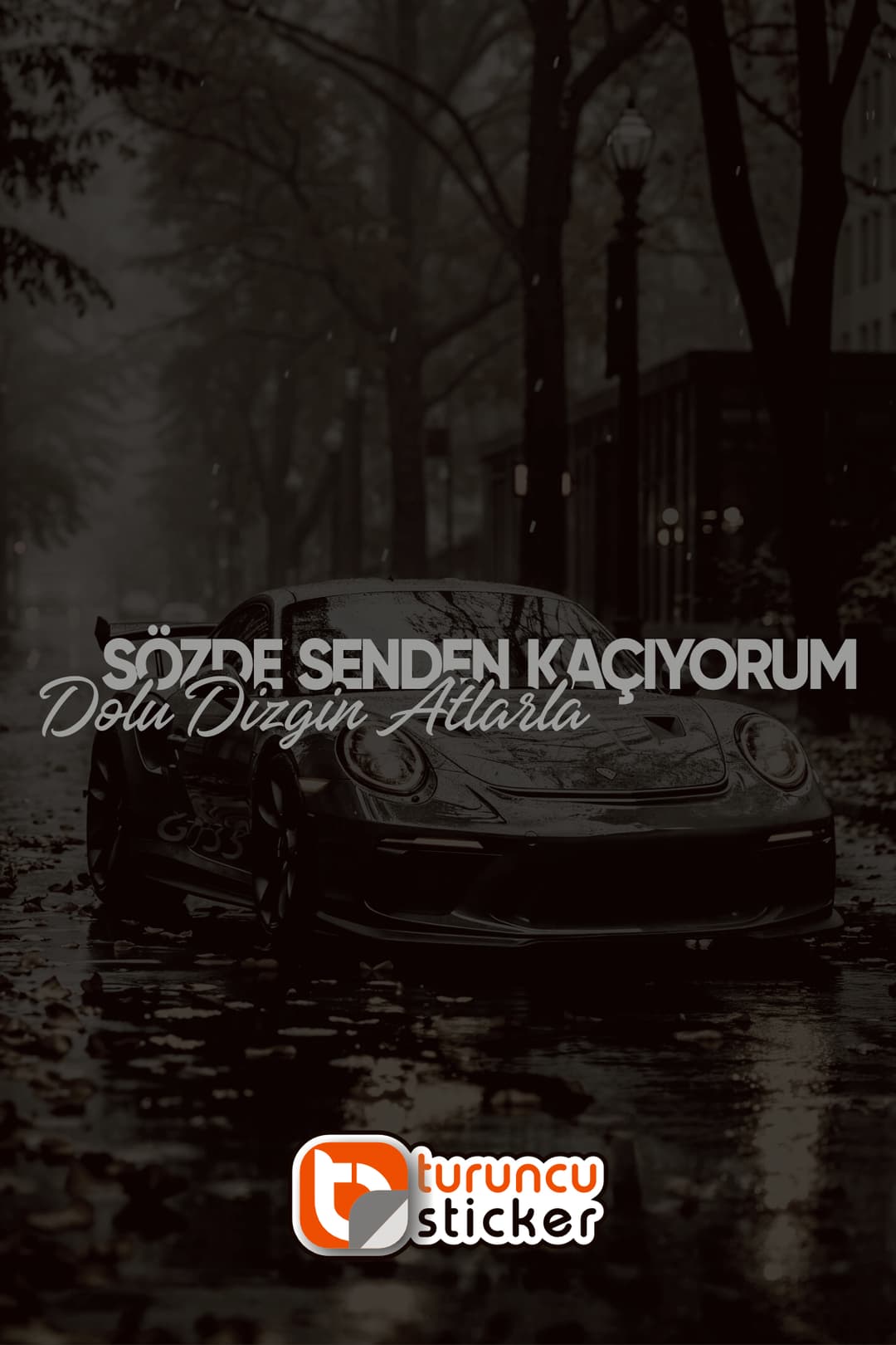 Sözde Senden Kaçıyorum Dolu Dizgin Atlarla Yazısı Araba - Motosiklet Cam Etiket Sticker 30x4,5cm