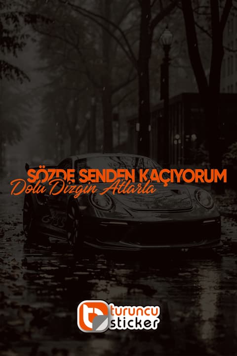 Sözde Senden Kaçıyorum Dolu Dizgin Atlarla Yazısı Araba - Motosiklet Cam Etiket Sticker 30x4,5cm